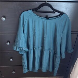 SHEIN Blue Ruffled Short Sleeve Blouse